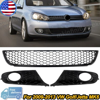 Honeycomb Front Lower Bumper Mesh Grille + Fog Light Grill For VW Golf/Jetta MK6 Foto 1 de 4
