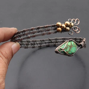 Turquoise Gemstone Wire Wrapped Sanke Style Adjustable Bangle Jewelry H16622 - Picture 1 of 3