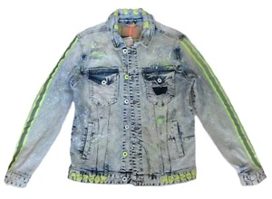 Giacca nuova Smoke Rise Denim Co lavaggio acido neon vernice riflettente schizzi M Medium - Foto 1 di 12