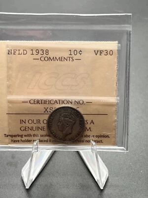 1938 NFLD 10 Cent ICCS Graded VF-30 - Image 1 of 4