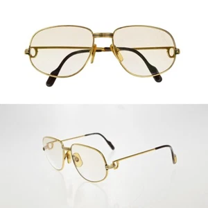 CARTIER Logos Trinity Glasses Eye Wear Metal Plastic Gold Brown France 30EE155 - Picture 1 of 17