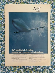 Vintage 1969 AT & T Telephone Print Ad Jet Airplane Connected By Telephone - Picture 1 of 7