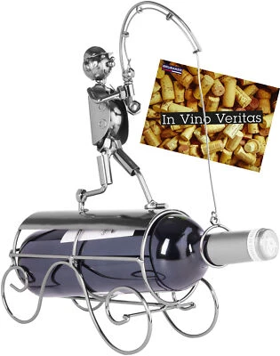 BRUBAKER Wine Bottle Holder 'Fisherman Catching Fish' - Metal Sculpture - - Image 1 of 4