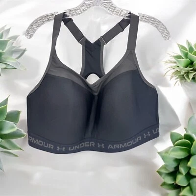 Sutiã esportivo feminino Under Armour crossback preto alto suporte compressão tamanho 42DD - Imagem 1 de 4