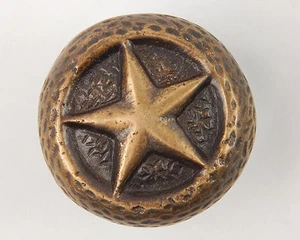 Primitive Star Brass Gold Tone Round Drawer Pull Knob 1-5/8" Rustic Hammered - Picture 1 of 1