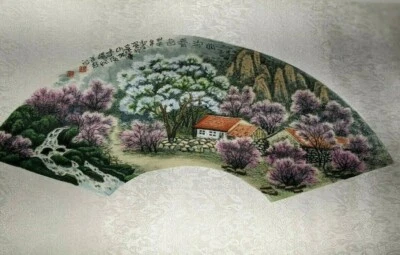 Pintura oriental acuarela asiática sobre papel de seda paisaje primavera Foto 1 de 4