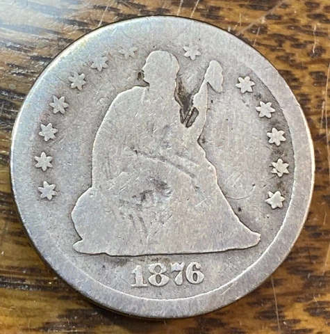 1876-CC Seated Liberty Quarter Nice Original G/AG CHRC Cover