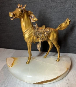 ANTIQUE JB Bronze Horse WESTERN HORSE STATUE SCULPTURE Marble Base Jennings Bros - Picture 1 of 10