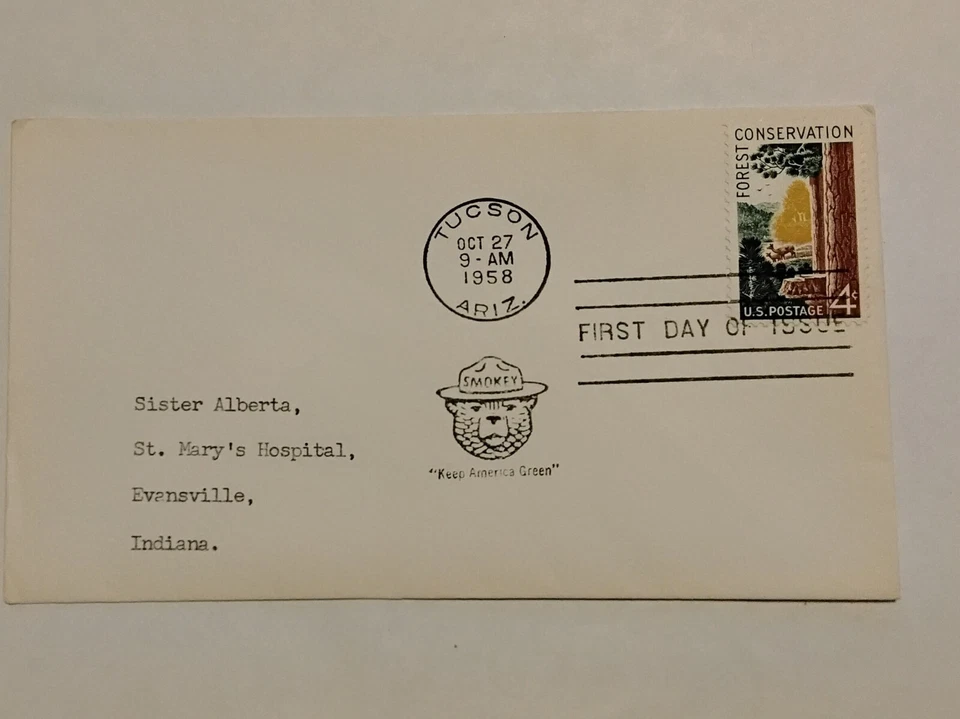 FOREST CONSERVATION USA FDC 1958 ADDRESSED SMOKEY THE BEAR CANCEL SCOTT #1122 - Image 1 of 1