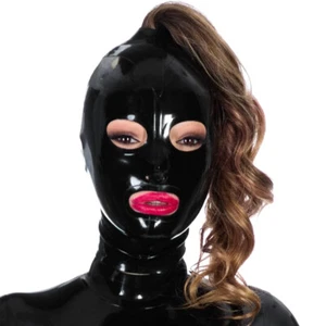 Black Latex Hood with Hair Hole Back Zipper Rubber Mask Fetish Clubwear 0.4mm - Picture 1 of 5