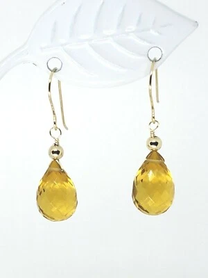 Pendientes colgantes de oro amarillo de 14k con briolette de citrino Foto 1 de 4