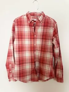 Merona Mens Button Down Shirt SIze M Pink White Plaid Pocket Long Sleeves - Picture 1 of 9