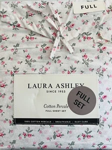 NEW Laura Ashley Full Sheet Set Aylesmore Floral Pink Rose 100% Cotton Percale - Picture 1 of 4