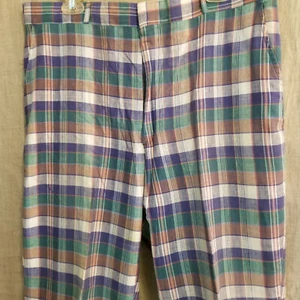 Vintage Cotton Imported Indian Madras Plaid Nerd Pimp Mens Golf Pants 38x28 - Picture 1 of 9