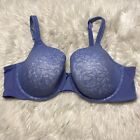 Cacique 46D Bra Blue Lace  Lightly Lined T-Shirt Underwire Back Closure Bow