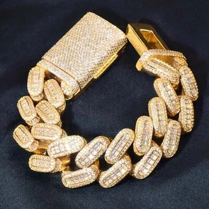 28 mm Baguette Gliederarmband - Kubanischer Stil, 18 Karat vergoldet, Luxusschmuck - Bild 1 von 8