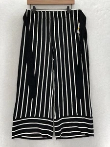 INC International Concepts Wide Leg Pants Women's Medium Black Striped Tie Waist - Picture 1 of 10