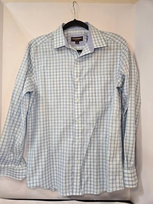 Camisa de manga larga Johnson & Murphy para hombre pequeña puño abatible estampado azul Foto 1 de 4