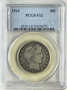 1914 PCGS F12 BARBER HALF DOLLAR - Picture 1 of 4