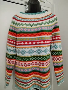 Fair Isle Aztec Inspired Retro Multi Colour Knitted Sweater Jumper : Size 12-14 - Picture 1 of 12