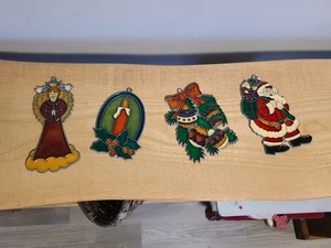 Vintage Lot of 4 Sun Catchers-Stained Glass Ornaments Christmas Santa - Bild 1 von 9