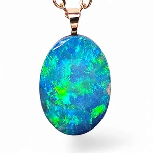 Midori Bara' Rare Australian 14k Rose Gold Opal Doublet Pendant Gift 5 carat O09 - Picture 1 of 6
