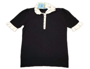 CeCe Collared Sweater Top Woman's Small Button Front Black Pullover Garment - Picture 1 of 12