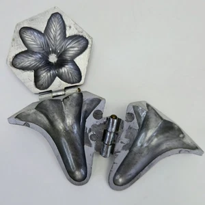 Vintage Metal Ice Cream Chocolate Candy Flower Lily Hinged Mold Tri Fold - Picture 1 of 9