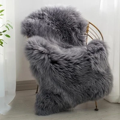 Alfombra de piel de oveja genuina premium para dormitorio, piel de lana suave y esponjosa real  Foto 1 de 4