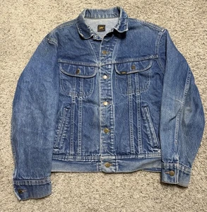 Vintage 70s 80s Lee Riders Denim Trucker Jacket 153438 USA Painted 23x24 - Picture 1 of 13