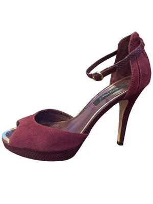 Casa Blanca Mercado Negro Borgoña Gamuza Peep Toe Correa al Tobillo Tacones Talla 9M Elegante Foto 1 de 4