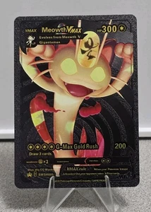 Pokémon Meowth VMAX Gigantamax 300hp Black Foil Fan Art Collector Card TCG - Picture 1 of 2