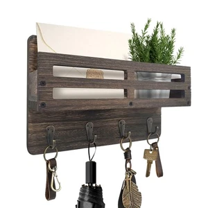 Key Holder Wall Mount Organizer Decorative Hanger Farmhouse Hooks For With Mail - Picture 1 of 9