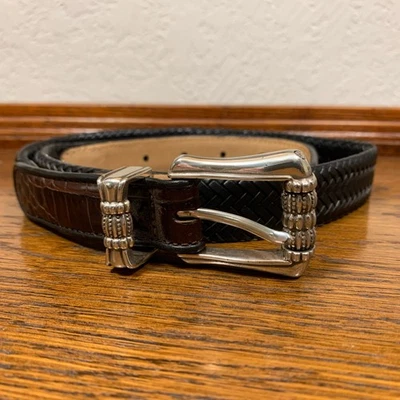 Cinturón Brighton Damas Marrón Negro Imitación Croc Tejido Cuero Talla S 28 Hebilla Plateada Foto 1 de 4
