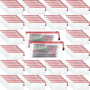 100 Pack Mesh Zipper Pouch Pencil Pouches Bulk Clear File Bag Waterproof Docu... - Foto 1 di 6
