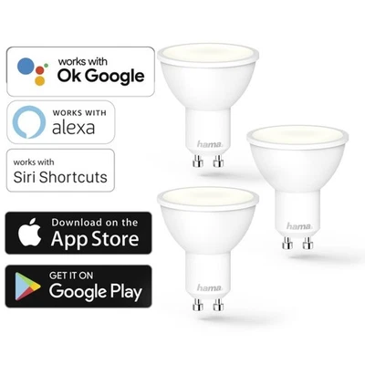 Hama 3x WLAN LED-Lampe GU10 5W 40W Birne Dimmbar App-Steuerung für Alexa Google - Bild 1 von 4