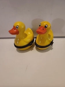 2 Yellow Rubber Ducky Trinket Boxes Ceramic Hinged Keepsake - Picture 1 of 10