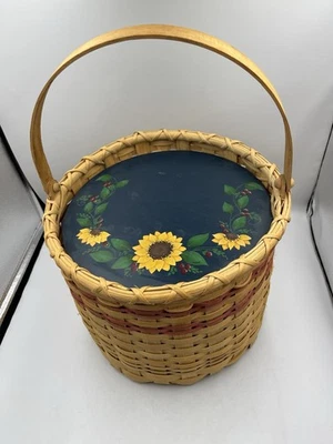 Vintage Large Farmhouse Gathering Woven Basket Homestead signed W/PAINTED LIDSEE - Image 1 of 4