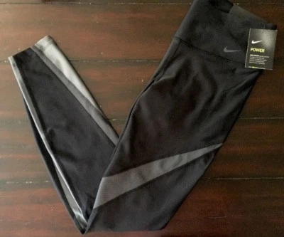 Womens NIKE POWER LEGEND Tights Tight Fit Black Gray $85 FULL LENGTH Training XS - Image 1 of 4