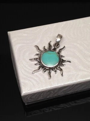925 Sterling Silver Turquoise Sunburst Pendant for necklace 24mm(0.94")/11mm - Image 1 of 4