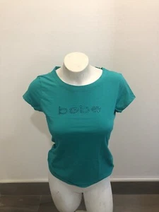 Bebe Rinestone Tee Aqua Blue Size S - Picture 1 of 2