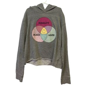 Justice Active Girls 12 Medium Long Sleeve Cutoff Equality Peace Hope Hoodie - Picture 1 of 4