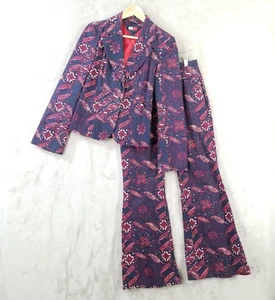 Vtg Tommy Hilfiger Pant Suit Women M Paisley Low Rise Pleated Bell Bottom Y2K - Picture 1 of 19