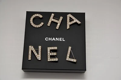 CHANEL 2019 Strass Logo Letters Brooch Set NEW With Tags - Image 1 of 4