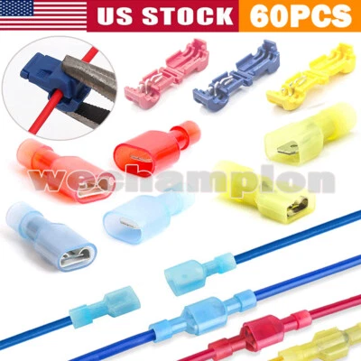 60PCS Insulated T-Tap 22-10 AWG Quick Splice Wire Terminal Combo Connectors Kit - Image 1 of 4