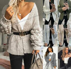 Women Bubble Bobble Sleeve Knitted Cardigan Ladies Chunky Knit Jumper Jacket Top