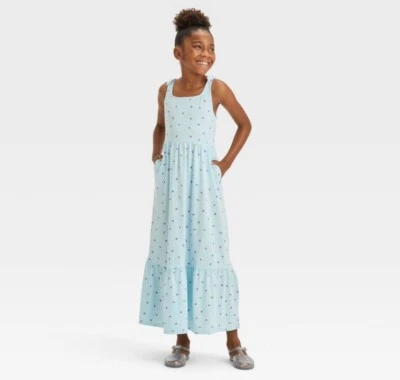 Vestido maxi de malha floral azul claro Cat & Jack feminino P 6/7 - Imagem 1 de 3