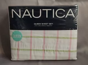 Nautica - Checkered (Pink/Green/White) 4 Piece Queen Sheet Set - NIP - Picture 1 of 3