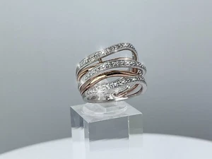 Sun Genuine Diamonds Crossover Band Ring 925 Sterling Silver Rose Gold Tone Sz 7 - Picture 1 of 3