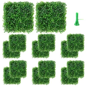 12 Packs 10x10 Artificial Boxwood Hedges Mat with Cable Ties Grass - Picture 1 of 8